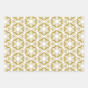 Kerstgoud Snowflakes Luxury Pattern Yellow Inpakpapier Vel