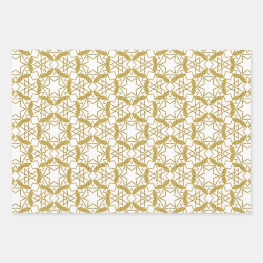 Kerstgoud Snowflakes Luxury Pattern Yellow Inpakpapier Vel (Voorkant)