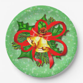 Kerstgoudblazen Groen Holly Red 9 inch Papieren Bordje