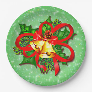Kerstgoudblazen Groen Holly Red 9 inch Papieren Bordje