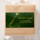 Kerstgoudboom met glitter-achtergrond etiket (Insitu)