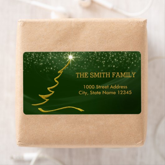 Kerstgoudboom met glitter-achtergrond etiket (Insitu)