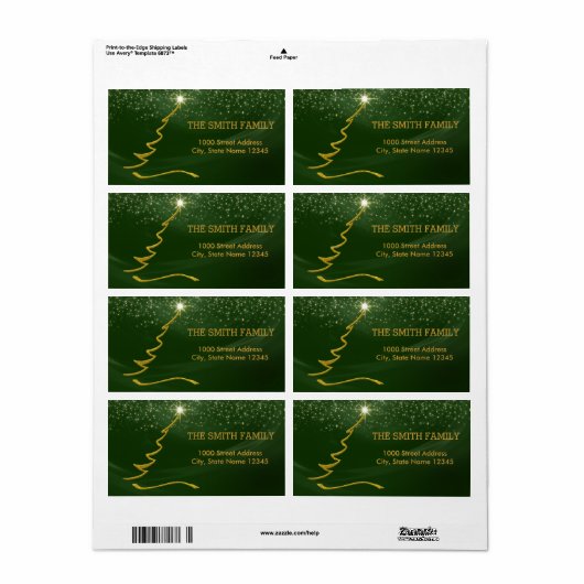 Kerstgoudboom met glitter-achtergrond etiket (Full Sheet)