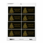 Kerstgoudboom met zwarte achtergrond etiket (Full Sheet)