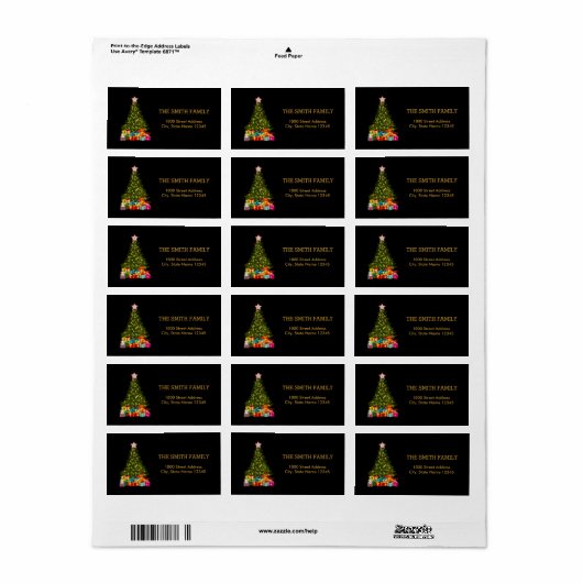 Kerstgoudboom met zwarte achtergrond etiket (Full Sheet)