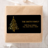 Kerstgoudboom met zwarte achtergrond etiket (Insitu)