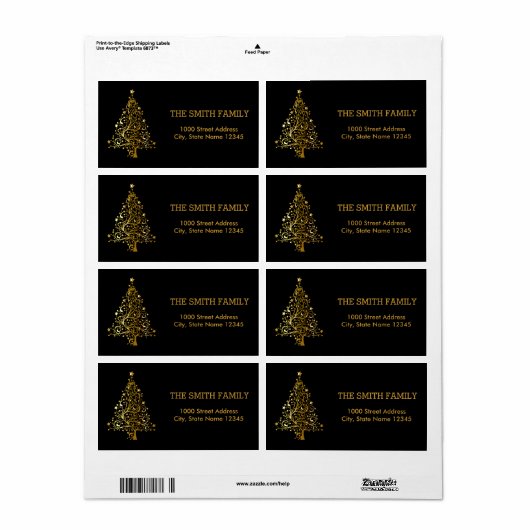 Kerstgoudboom met zwarte achtergrond etiket (Full Sheet)