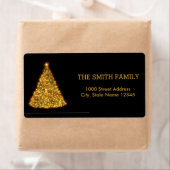 Kerstgoudboom met zwarte achtergrond etiket (Insitu)