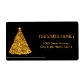 Kerstgoudboom met zwarte achtergrond etiket (Voorkant)