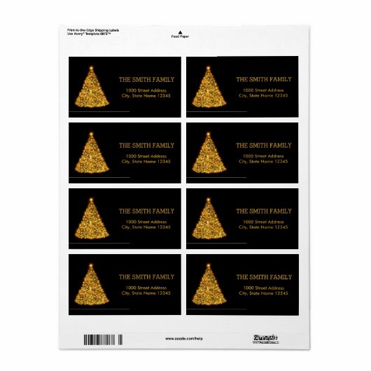 Kerstgoudboom met zwarte achtergrond etiket (Full Sheet)