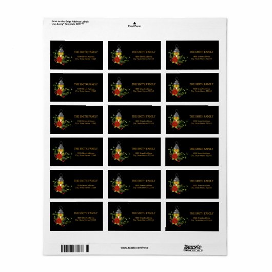 Kerstgoudboom met zwarte achtergrond etiket (Full Sheet)