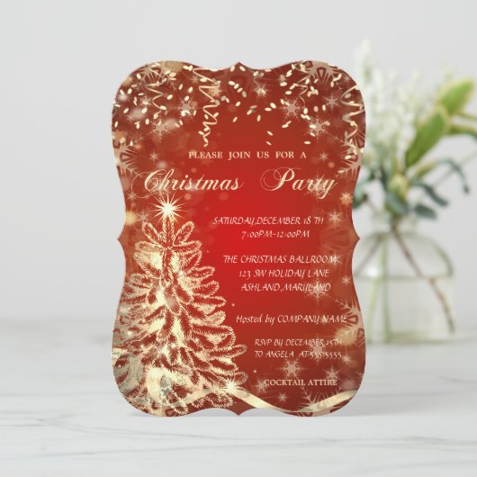 Kerstgoudboom, rood, uitnodiging van de Collectiev (Staand voorkant)