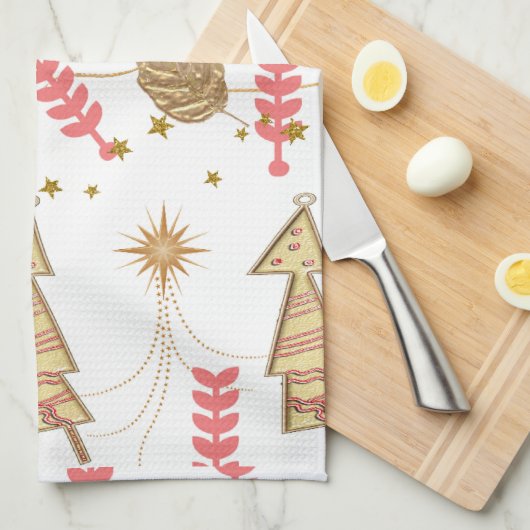 Kerstgouden bomen keukenhanddoeken (Quarter Fold)