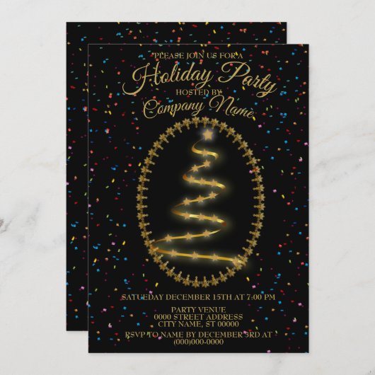 Kerstgouden boom kleurrijke glitter Black Kaart (Voorkant / Achterkant)