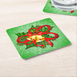 Kerstgouden cellen Green Holly Red Ribbon Kartonnen Onderzetters
