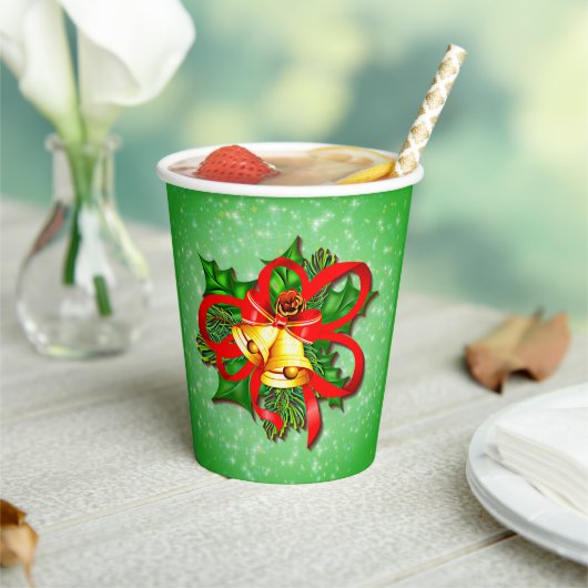 Kerstgouden cellen Green Holly Red Ribbon Papieren Bekers (Insitu)