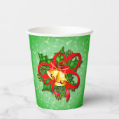 Kerstgouden cellen Green Holly Red Ribbon Papieren Bekers (Achterkant)