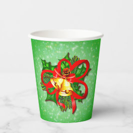 Kerstgouden cellen Green Holly Red Ribbon Papieren Bekers