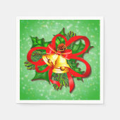 Kerstgouden cellen Green Holly Red Ribbon Servet (Voorkant)