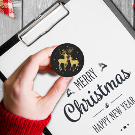 kerstgouden deer Couple Silhouettes Ronde Sticker