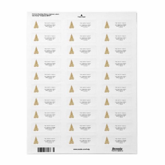 kerstgouden denboom Terug Adres Envelle Etiket (Full Sheet)