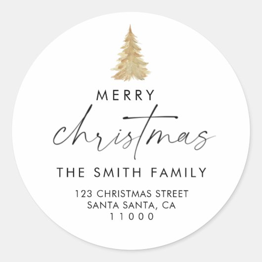 kerstgouden denboom Terug Adres Envelle Ronde Sticker (Voorkant)