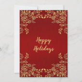 Kerstgouden Feestdagen met rode bladeren Kaart (Achterkant)