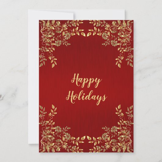 Kerstgouden Feestdagen met rode bladeren Kaart (Achterkant)