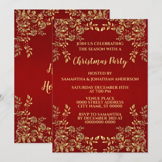 Kerstgouden Feestdagen met rode bladeren Kaart (Voorkant / Achterkant)