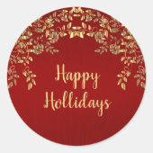 Kerstgouden Feestdagen met rode bladeren Ronde Sticker (Voorkant)