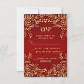 Kerstgouden Feestdagen met rode bladeren RSVP Kaartje (Voorkant)