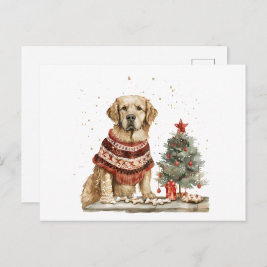 kerstgouden herriever Dog Briefkaart (Voorkant / Achterkant)