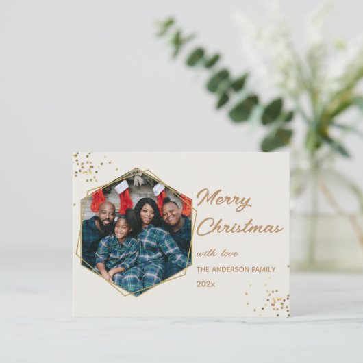 Kerstgouden Hexagon Foto Briefkaart (Staand voorkant)