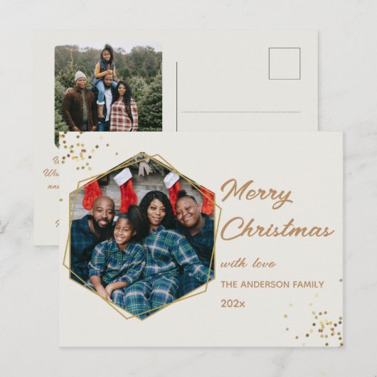 Kerstgouden Hexagon Foto Briefkaart (Voorkant / Achterkant)