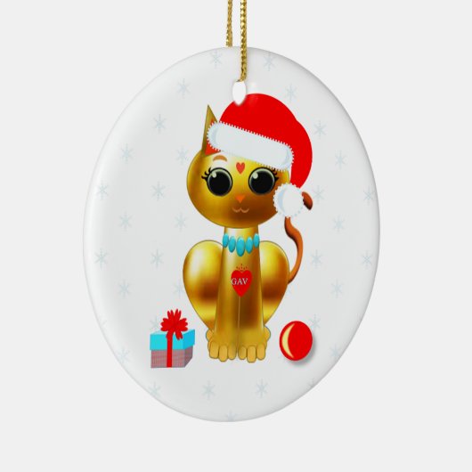 Kerstgouden kattenkattenkat cartoon keramisch ornament (Rechts)