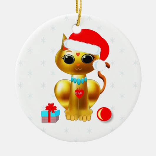 Kerstgouden kattenkattenkat cartoon keramisch ornament (Voorkant)