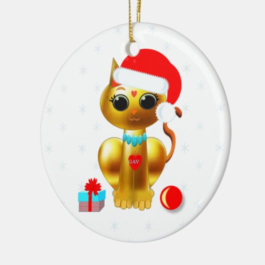 Kerstgouden kattenkattenkat cartoon keramisch ornament (Links)