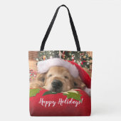Kerstgouden koortsnaveldog onder de boom tote bag (Voorkant)