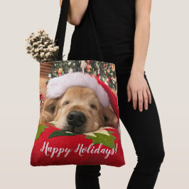 Kerstgouden koortsnaveldog onder de boom tote bag