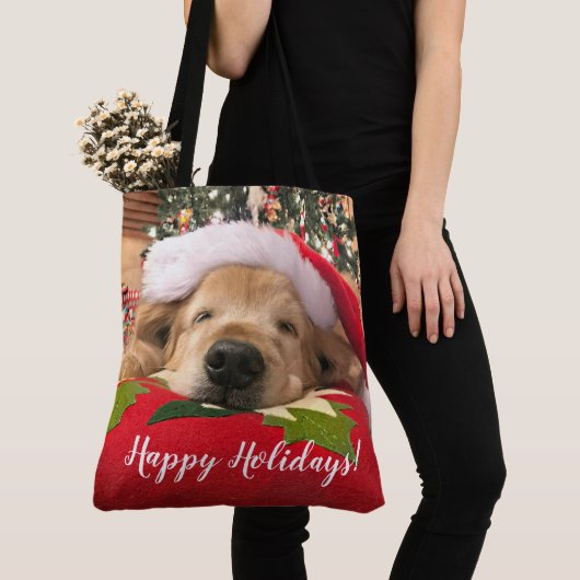 Kerstgouden koortsnaveldog onder de boom tote bag (Dichtbij)