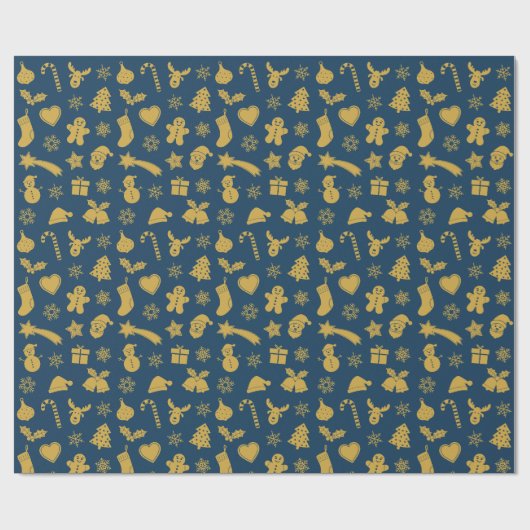 kerstgouden patroon blauwe achtergrond omhulling p cadeaupapier (Vlak)