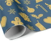 kerstgouden patroon blauwe achtergrond omhulling p cadeaupapier (Rol Hoek)