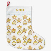 Kerstgouden patroon op wit grote kerstsok (Voorkant)