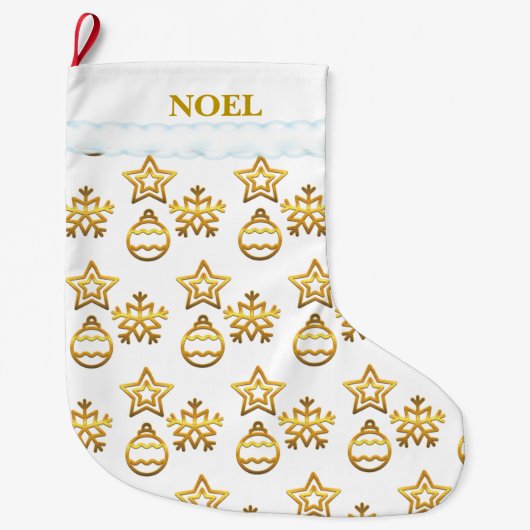 Kerstgouden patroon op wit grote kerstsok (Voorkant)