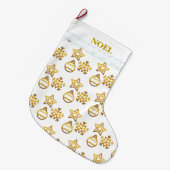 Kerstgouden patroon op wit grote kerstsok (Voorkant (Hangend))