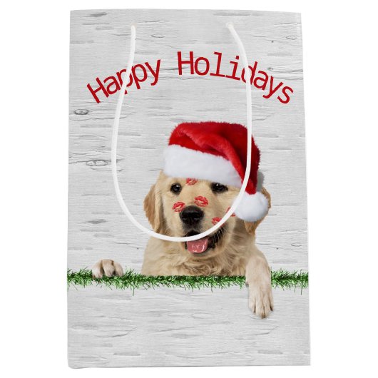 Kerstgouden rector met lipstick Kisses me Medium Cadeauzakje (Voorkant)