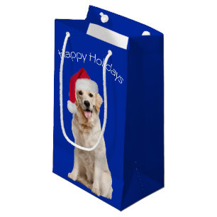 Kerstgouden rector op blauw klein cadeauzakje