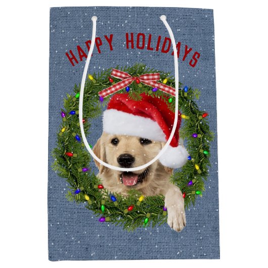 Kerstgouden rector op denim medium cadeauzakje (Voorkant)