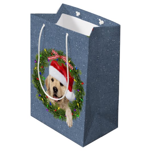 Kerstgouden rector op denim medium cadeauzakje (Achterkant Gekanteld)