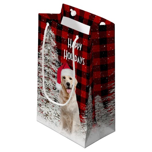 Kerstgouden rector op een schaal klein cadeauzakje (Voorkant Gekanteld)